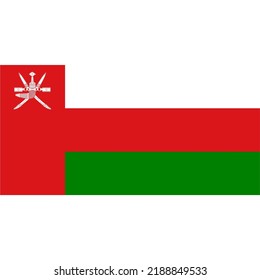 The flag of Oman consists of three horizontal stripes (white, red and green) with the red stripe on the left bearing the coat of arms of the country of Oman. White signifies security and prosperity. 