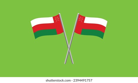 Flag of Oman, Oman cross flag design. Oman cross flag isolated on Green background. Vector Illustration of crossed Oman flags.