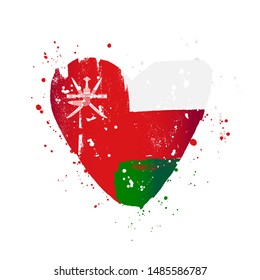 Flag of Oman in the form of a big heart. Vector illustration on a white background. Brush strokes are drawn by hand. Independence Day.