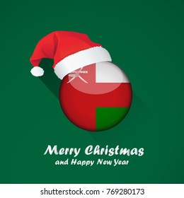 Flag of oman. Merry Christmas and happy new year background design with glossy round Flag of oman. vector illustration.