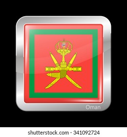 Flag of Oman. Metallic Icon Square Shape. This is File from the Collection Flags of Asia