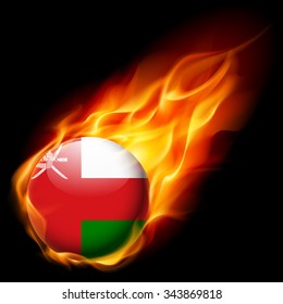 Flag of Oman as round glossy icon burning in flame