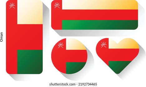 Flag of Oman, set of flags , flag button , Heart of flag	