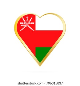 Flag of Oman in the shape of Heart, symbol of Love Gold version.