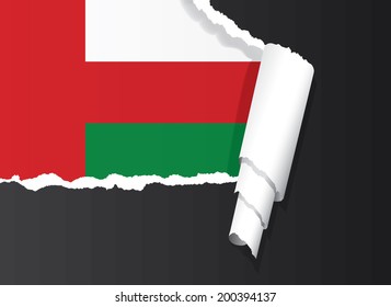 Flag of Oman under ripped paper vector illustration.