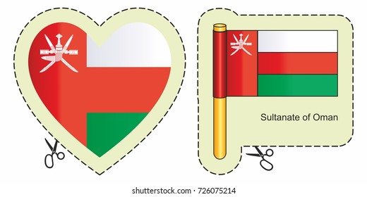 Flag of Oman. Vector cut sign here, isolated on white. Can be used for design, stickers, souvenirs.