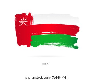 The flag of Oman. Vector illustration on white background. Beautiful brush strokes. Abstract concept. Elements for design.