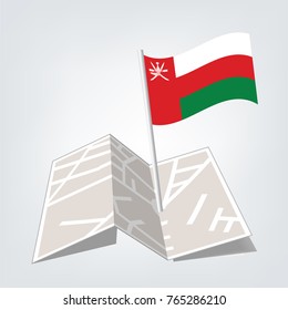 Flag of Oman , Oman flag waving isolated vector illustration,map and check in