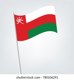 Flag of Oman , Oman flag waving isolated vector illustration,The national flag of Oman on a pole. The wavy fabric. The sign and symbol of the country. Realistic vector.