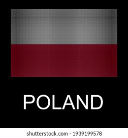 Es gibt eine Fahne auf schwarzem Hintergrund, die den Punkteeffekt verwendet. Es ist POLEN-Flagge. Konzept über Nation, Land, Symbol, Unabhängigkeit und etc.