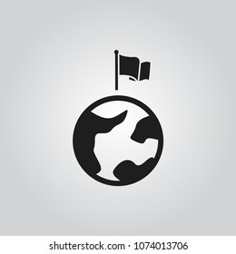 Flag on earth icon