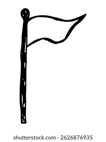 Flag on a flagpole hand-drawn cartoon sketch vector clipart element.