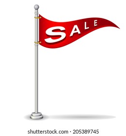 flag on flagstaff and support with text sale for design. vector illustration 