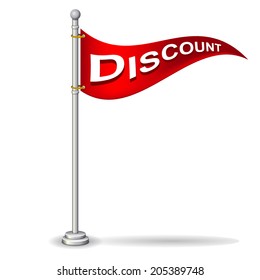 flag on flagstaff and support with text discount for design. vector illustration 