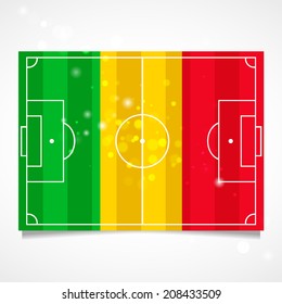 Flag on the football field. Football field. Sleek design of a football field. Mali football field. Flat design. Flag of Mali