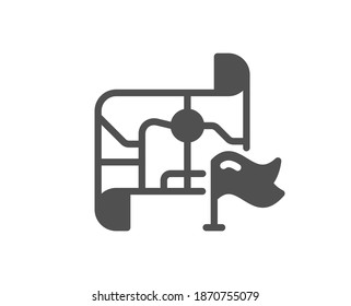 Flag on map icon. Goal destination sign. Location pin symbol. Quality design element. Flat style destination flag icon. Editable stroke. Vector