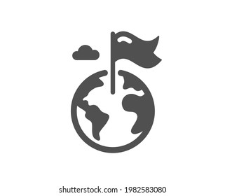 Flag on map icon. Goal destination sign. Location pin symbol. Quality design element. Flat style destination flag icon. Editable stroke. Vector