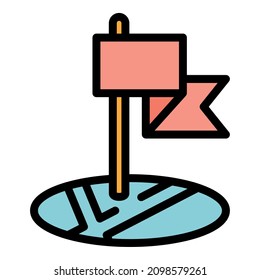 Marca en el icono del mapa. Indicador de contorno en el icono del vector de mapa color plano aislado