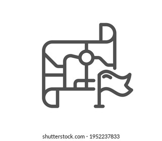 Flag on map line icon. Goal destination sign. Location pin symbol. Quality design element. Linear style destination flag icon. Editable stroke. Vector