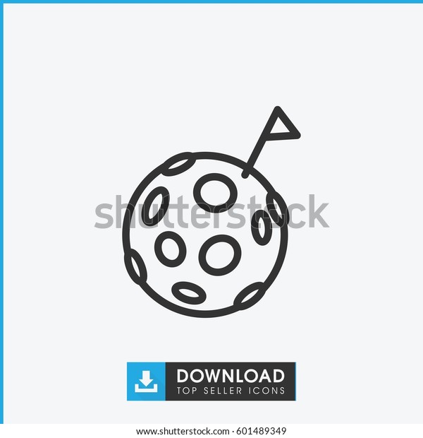 flag on moon icon. simple outline flag on\
moon vector icon. on white\
background.