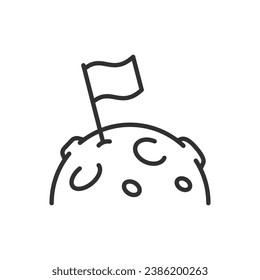 Flag on the Moon, linear icon. Line with editable stroke