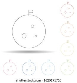 Flag on the moon in multi color style icon. Simple thin line, outline vector of space icons for ui and ux, website or mobile application