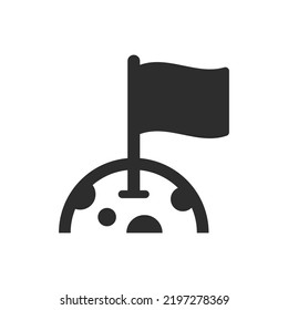 Flag on the moon, vector icon. Monochrome black and white symbol