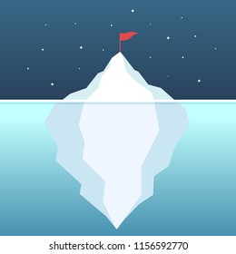 Flag on the mountain. Goal achievement. ฺBehind the success of iceberg ambition concept vector illustration