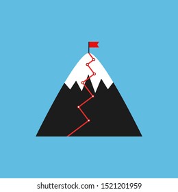 Flag on the mountain, icon. Graphic template. Vector illustration