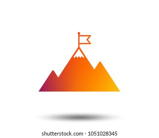 Flag on mountain icon. Leadership motivation sign. Mountaineering symbol. Blurred gradient design element. Vivid graphic flat icon. Vector
