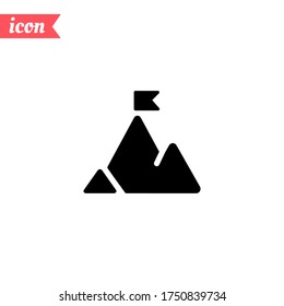 flag on mountain icon. mountain peak Vector illustration EPS 10.