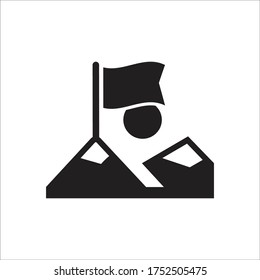 Flag on mountain icon (Vector illustration)