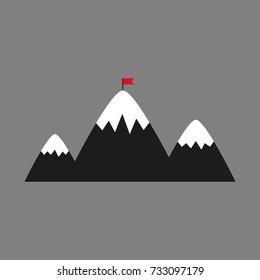 Flag on the mountain, icon. Vector illustration