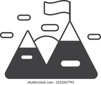 bandera en la ilustración de la montaña con estilo mínimo aislado en el fondo