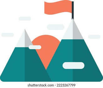 flag on the mountain illustration in minimal style isolated on background