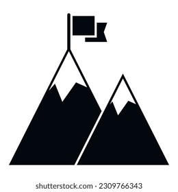 Flag on mountain motivation icon simple vector. Top career. Peak concept