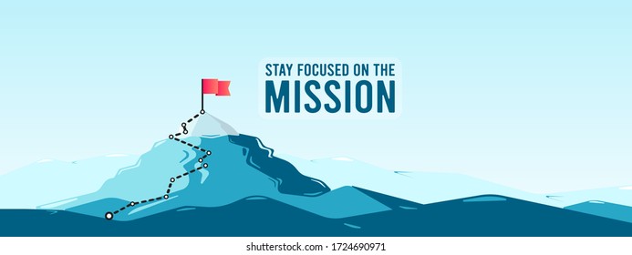 Flag On The Mountain Peak. Business Concept Of Goal Achievement Or Success. Flat Style Vector Illustration