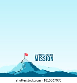 Flag on the mountain peak. Flat style vector illustration