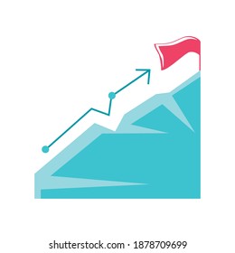flag on the mountain peak, goal achievement, financial up arrow business vector illustration