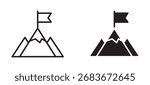  flag on mountain peak icon, vector illustration,