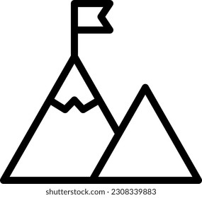 A flag on a mountain peak icon. Goal, target achievement concept. Editable stroke path vector illustration