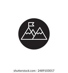 Flag on the mountain peak icon. vector flat black trendy style illustration on white background..eps