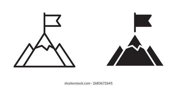  bandeira no ícone do pico da montanha, ilustração vetorial,