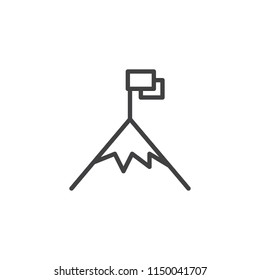 Flag on mountain peak outline icon. linear style sign for mobile concept and web design. Business achievement simple line vector icon. Symbol, logo illustration. Pixel perfect vector graphics