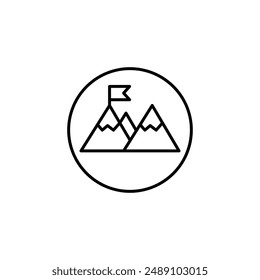 Flag on the mountain peak outline icon. simple flat black linear illustration for web and app on white background..eps