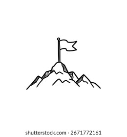 Bandeira on Mountain Peak Representando o Sucesso e a Conquista da Meta