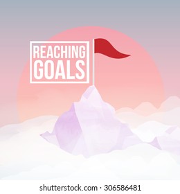 Flag on Mountain Peak - Vector Illustration