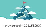Flag on the mountain peak. Way to successful Business. Vector illustration

