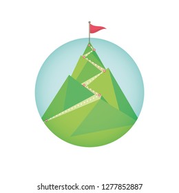 Flag on the mountain peak. Way to successful Business. Vector illustration
