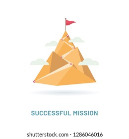 Flag on the mountain peak. Way to successful Business. Vector illustration